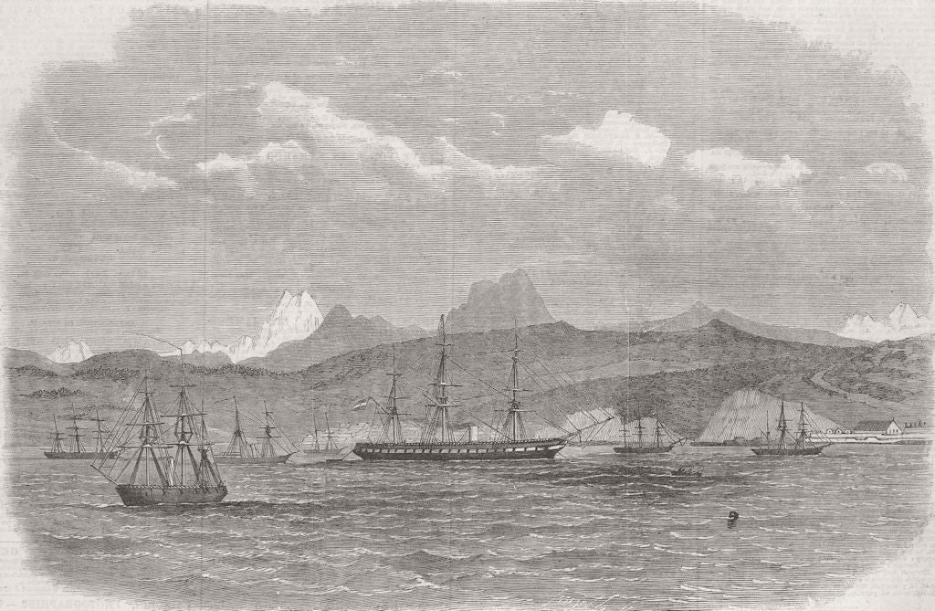 CHILE. Spanish blockading fleet, Valparaiso  1866 old antique print picture